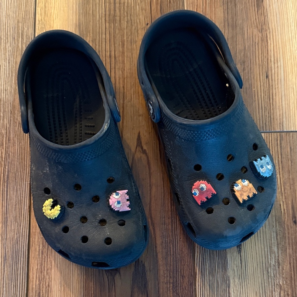 Kids Black Crocs with Pac-Man Charms
